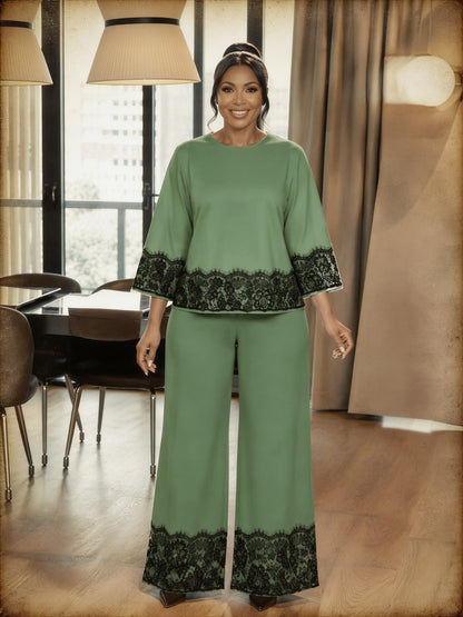 Ensemble 2 Pièces À Imprimé  Col Montant Manches Bouffantes et Pantalon
