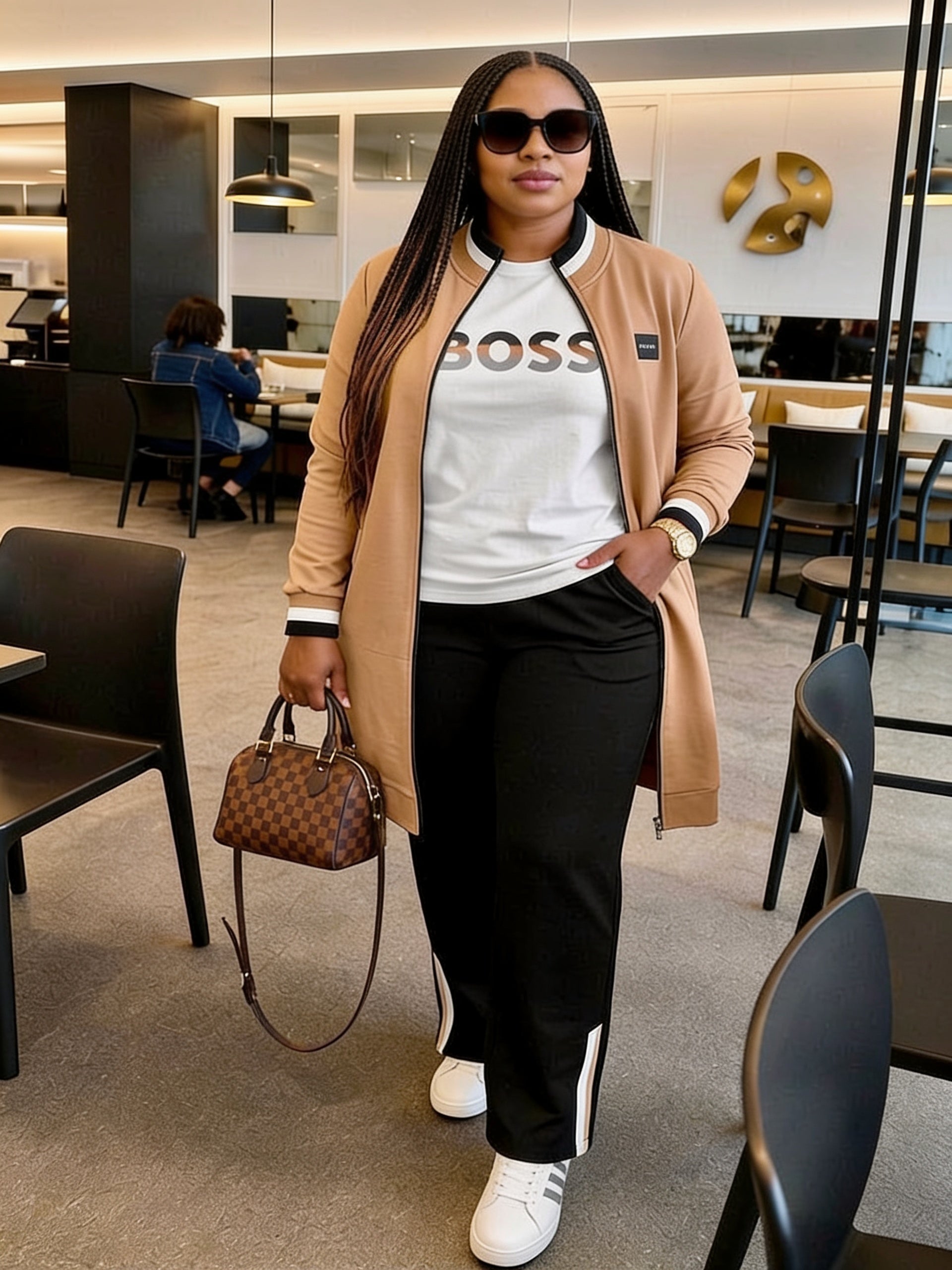 Ensemble 3 pièces cardigan long zippé t-shirt pantalon - vue supplémentaire 1