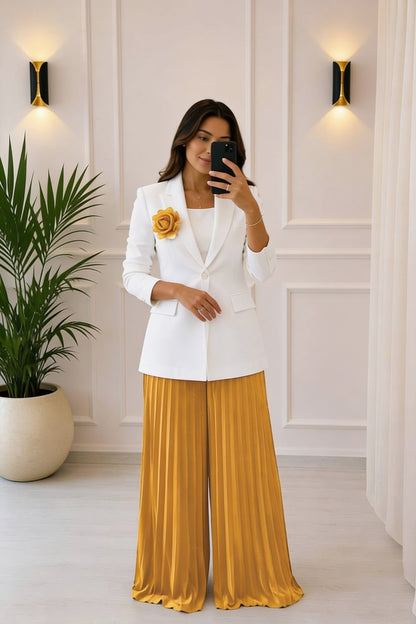 Ensemble Blazer Pantalon Plissé Broche Florale - vue 7