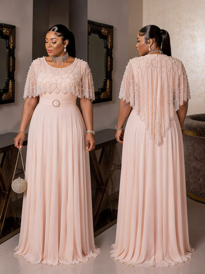 Robe Cape Brodée Perles - Brun Chocolat