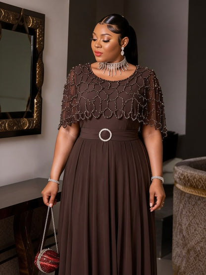 Robe Cape Brodée Perles - Rose Poudré dos