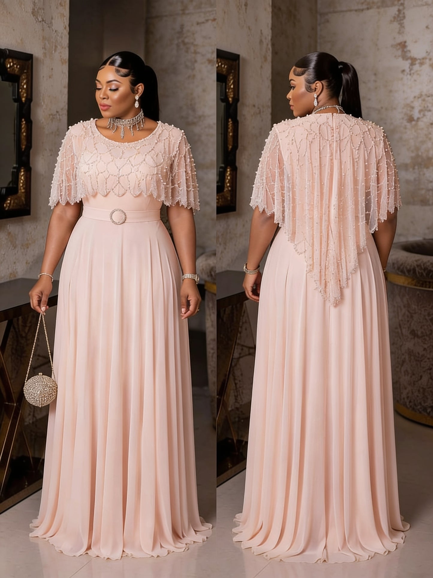 Robe Cape Brodée Perles - Blanc face