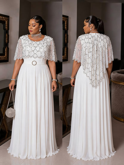 Robe Cape Brodée Perles - Blanc dos