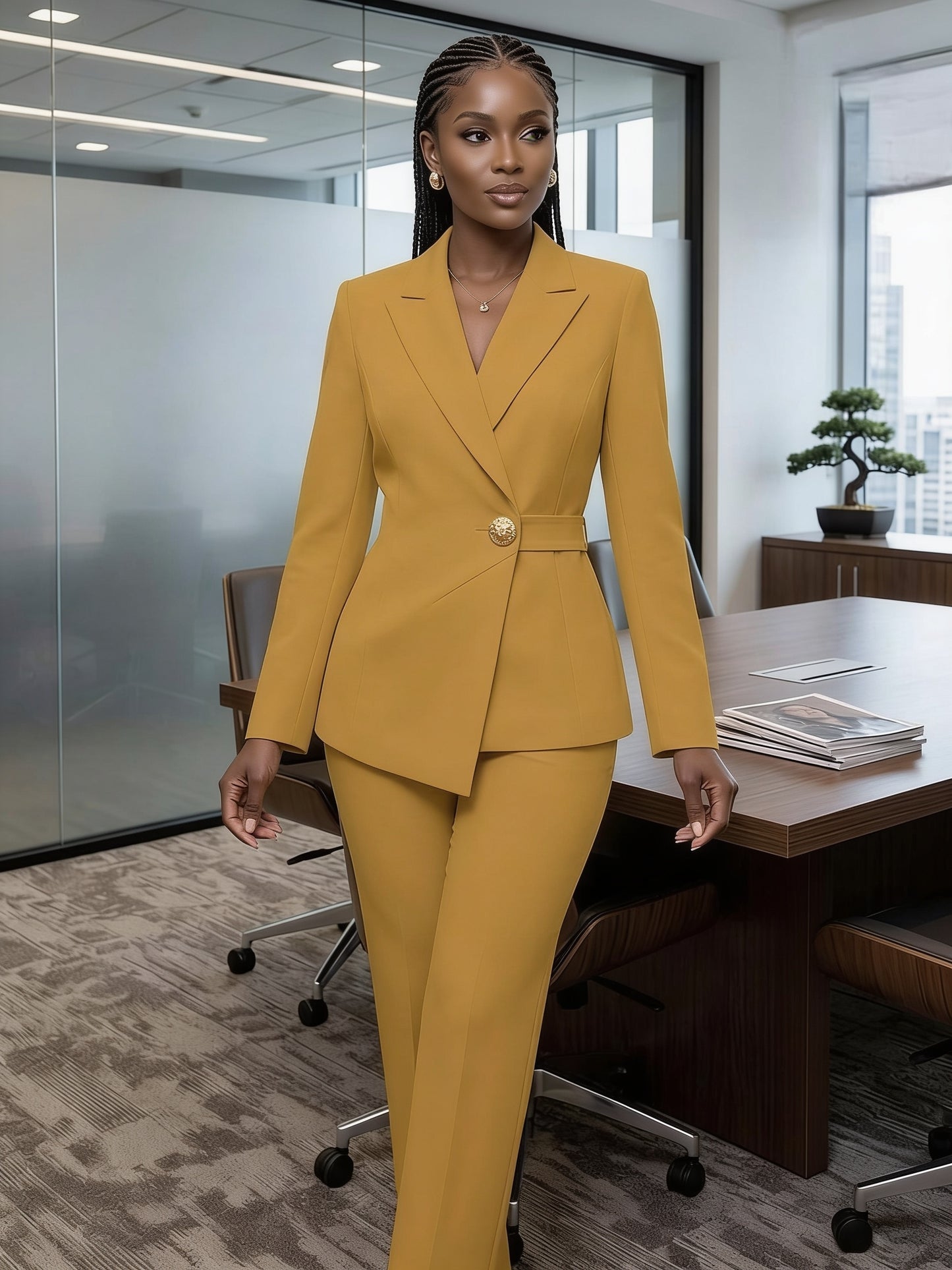 Tailleur Blazer Asymétrique - Moutarde