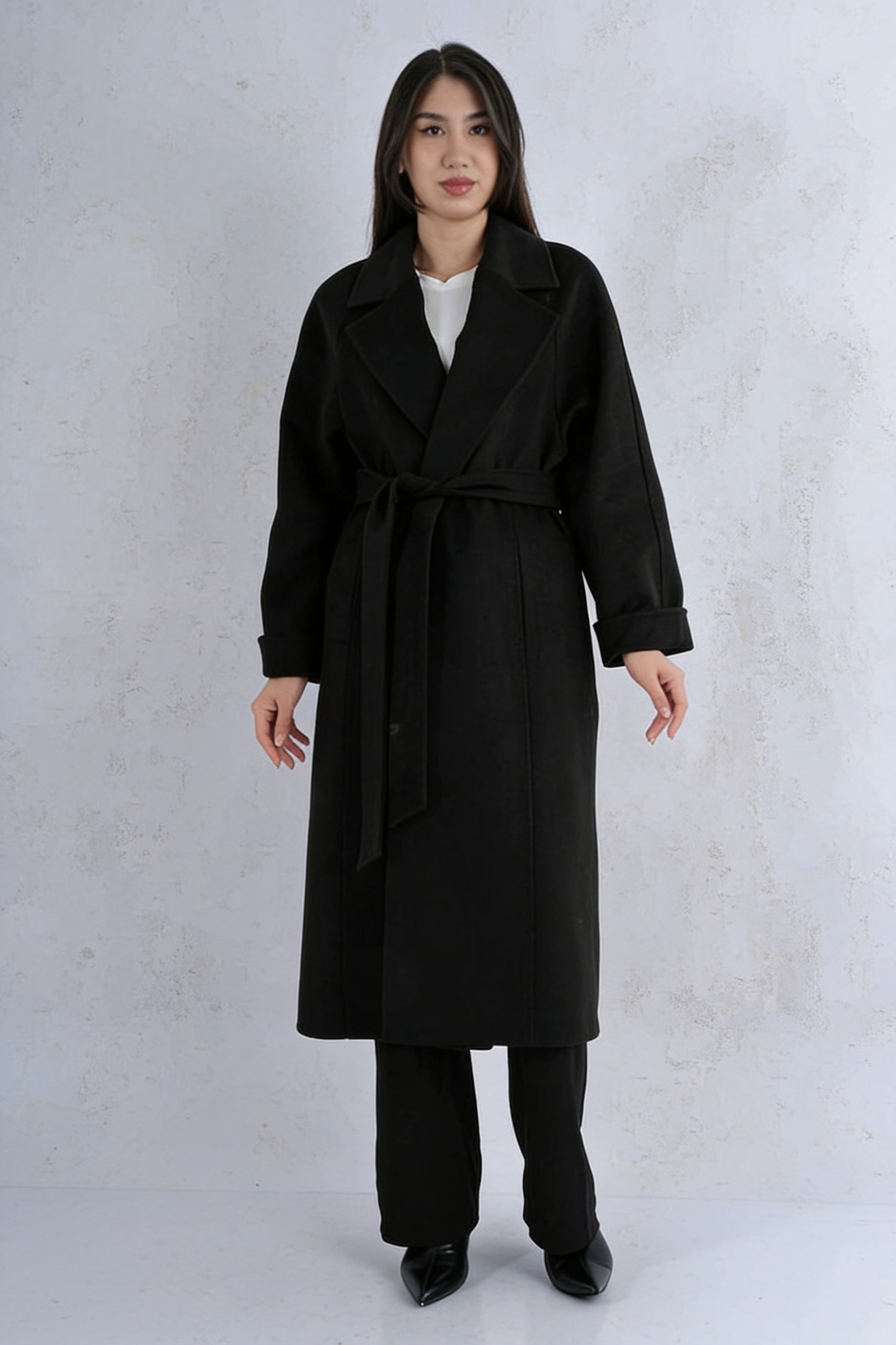 Manteau Long Col Revers - Noir face