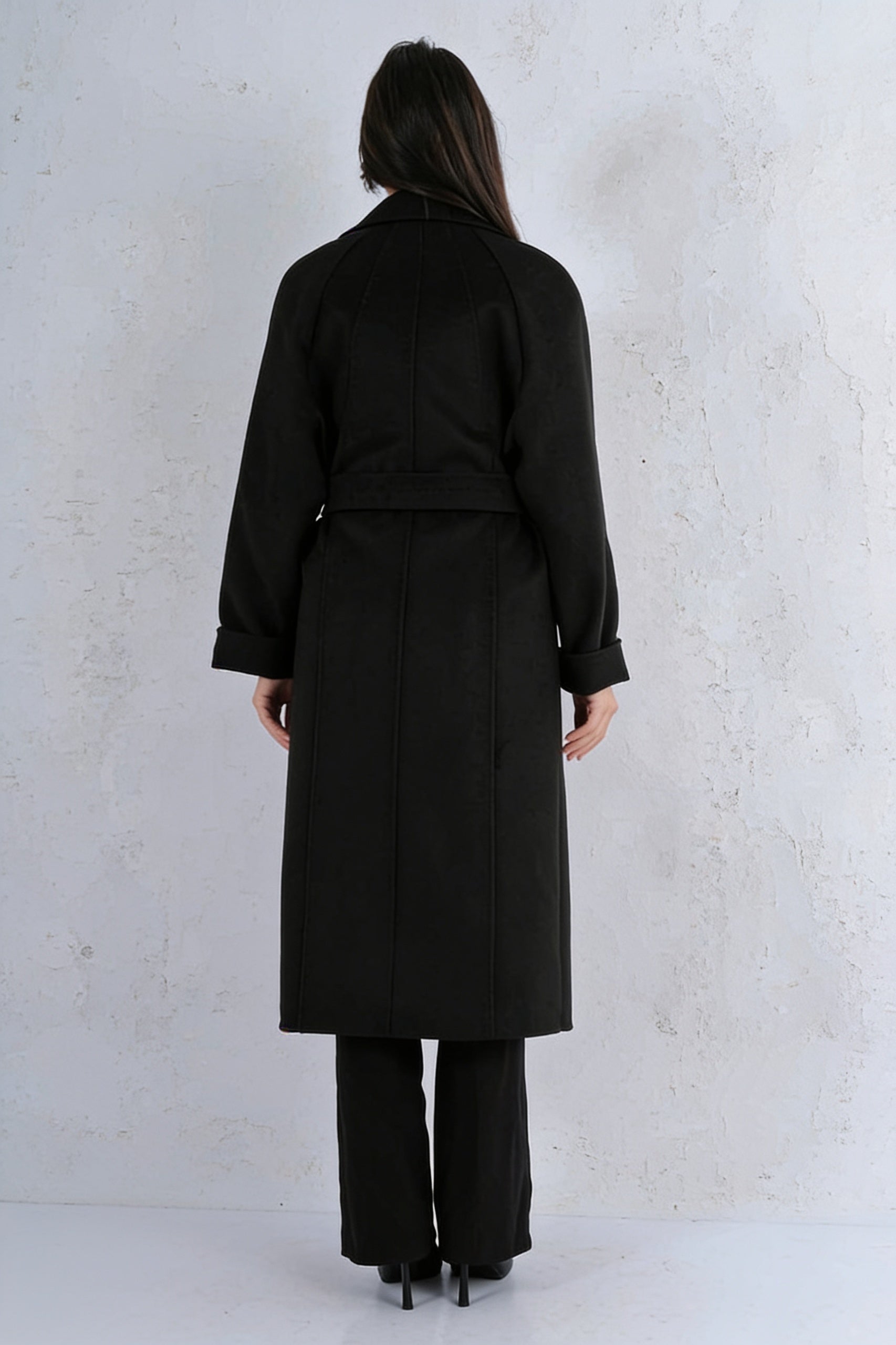 Manteau Long Col Revers - Noir dos