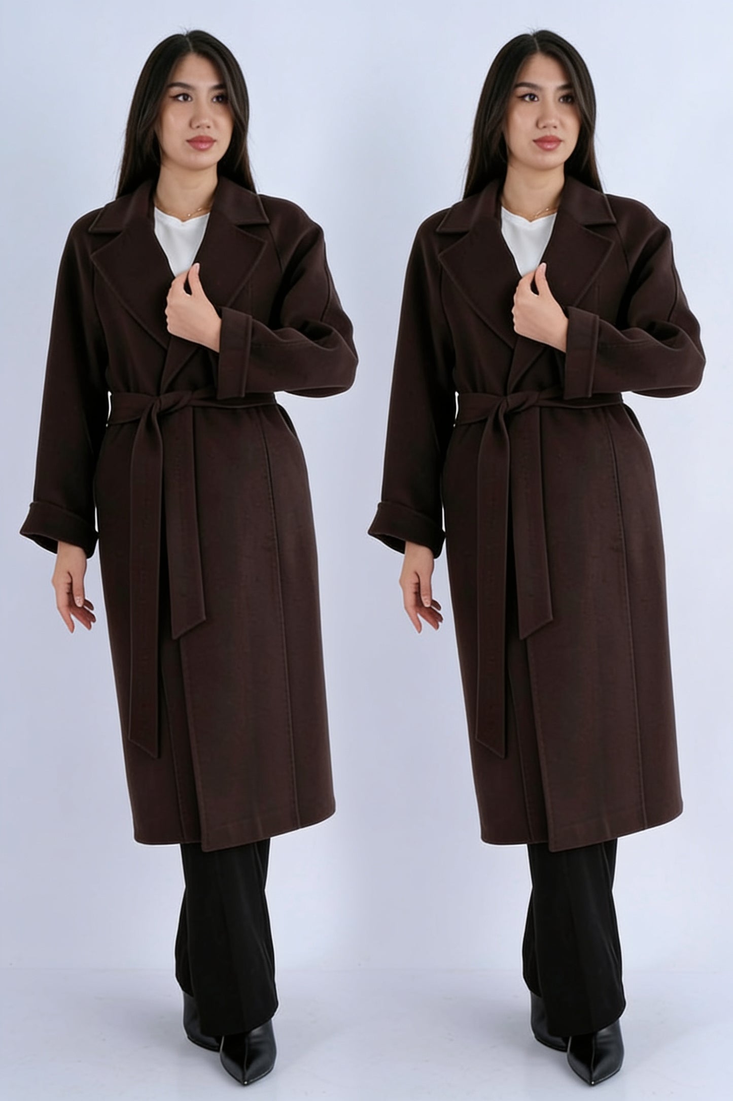 Manteau Long Col Revers - Brun Chocolat