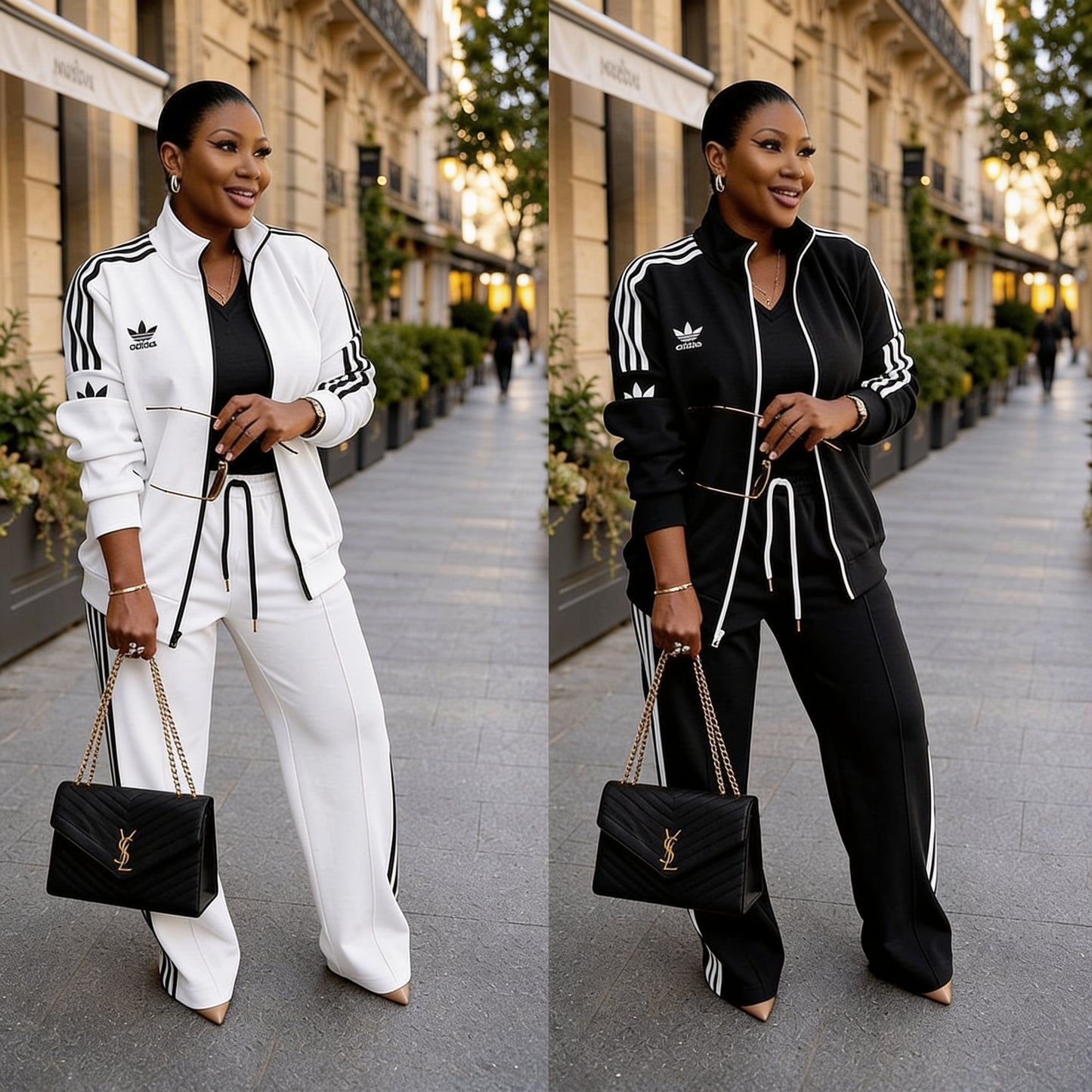 Ensemble Survêtement Zippé Bandes Contrastantes - Beige/Noir