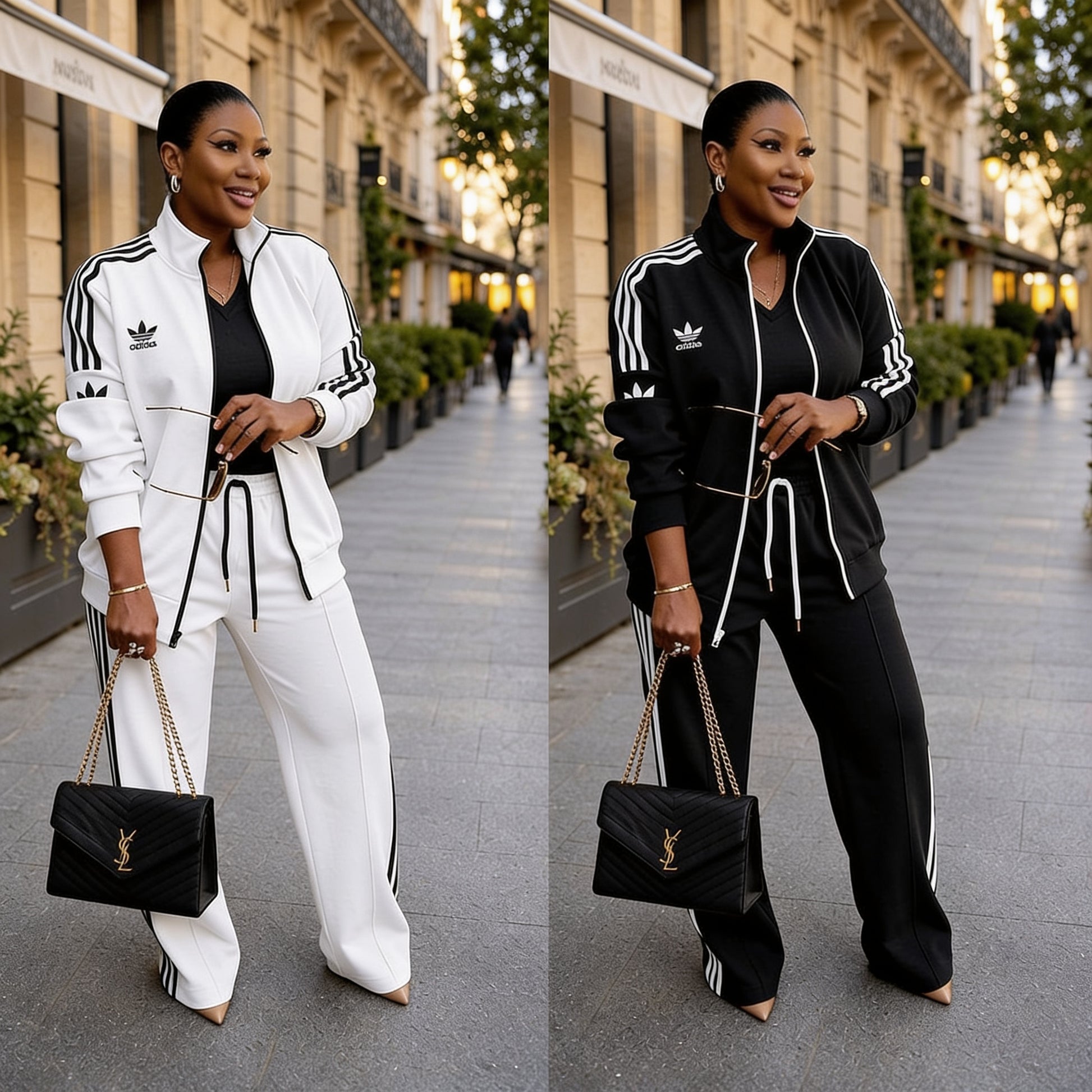Ensemble Survêtement Zippé Bandes Contrastantes - Beige/Noir