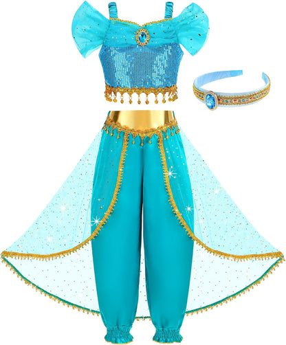 Princess Costume for Girls Kids Arabian Princess Fancy Dress up for Halloween Birthday Cosplay Party Carnival