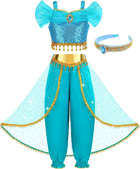 Princess Costume for Girls Kids Arabian Princess Fancy Dress up for Halloween Birthday Cosplay Party Carnival