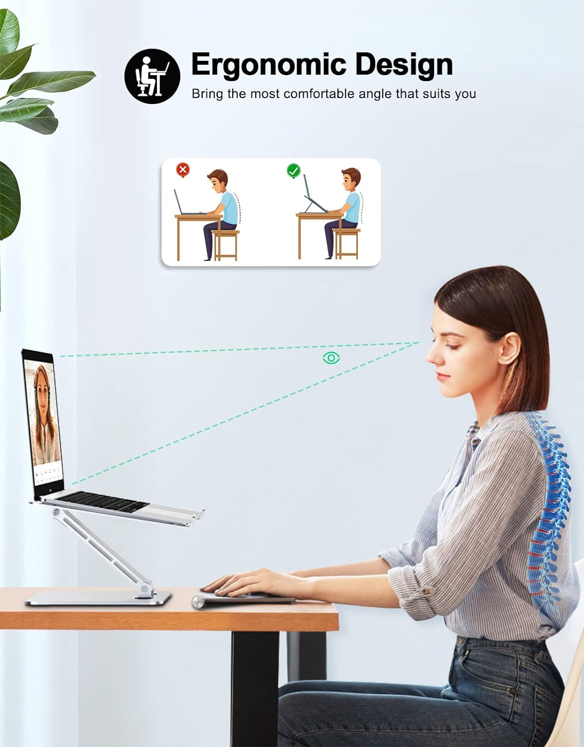 Laptop Stand for Desk, Ergonomic Adjustable Foldable Computer Stand with Heat-Vent, Aluminium Alloy Laptop Riser Compatible with Macbook Air, Pro, Dell XPS, Samsung, 10”-16"