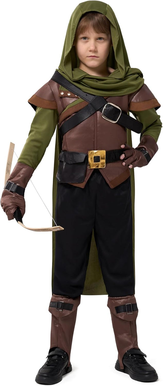 Boys Robin Hood Costume, Toddler Child Green Robin Outfit Set for Kids Halloween Dress up Parties
