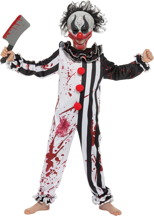 Halloween Boy Bleeding Killer Clown Costume, Horror Slasher Clown Costume