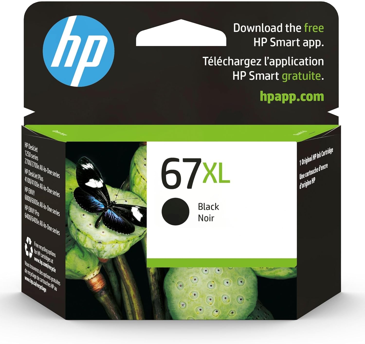 Original  67 Black Ink Cartridge | Works with  Deskjet 1255, 2700, 4100 Series,  Envy 6000, 6400 Series | Eligible for Instant Ink | 3YM56AN