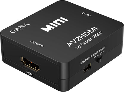 RCA to HDMI, 1080P Mini RCA Composite CVBS AV to HDMI Video Audio Converter Adapter Supporting PAL/NTSC with USB Charge Cable for PC Laptop Xbox PS4 PS3 TV STB VHS VCR Camera DVD