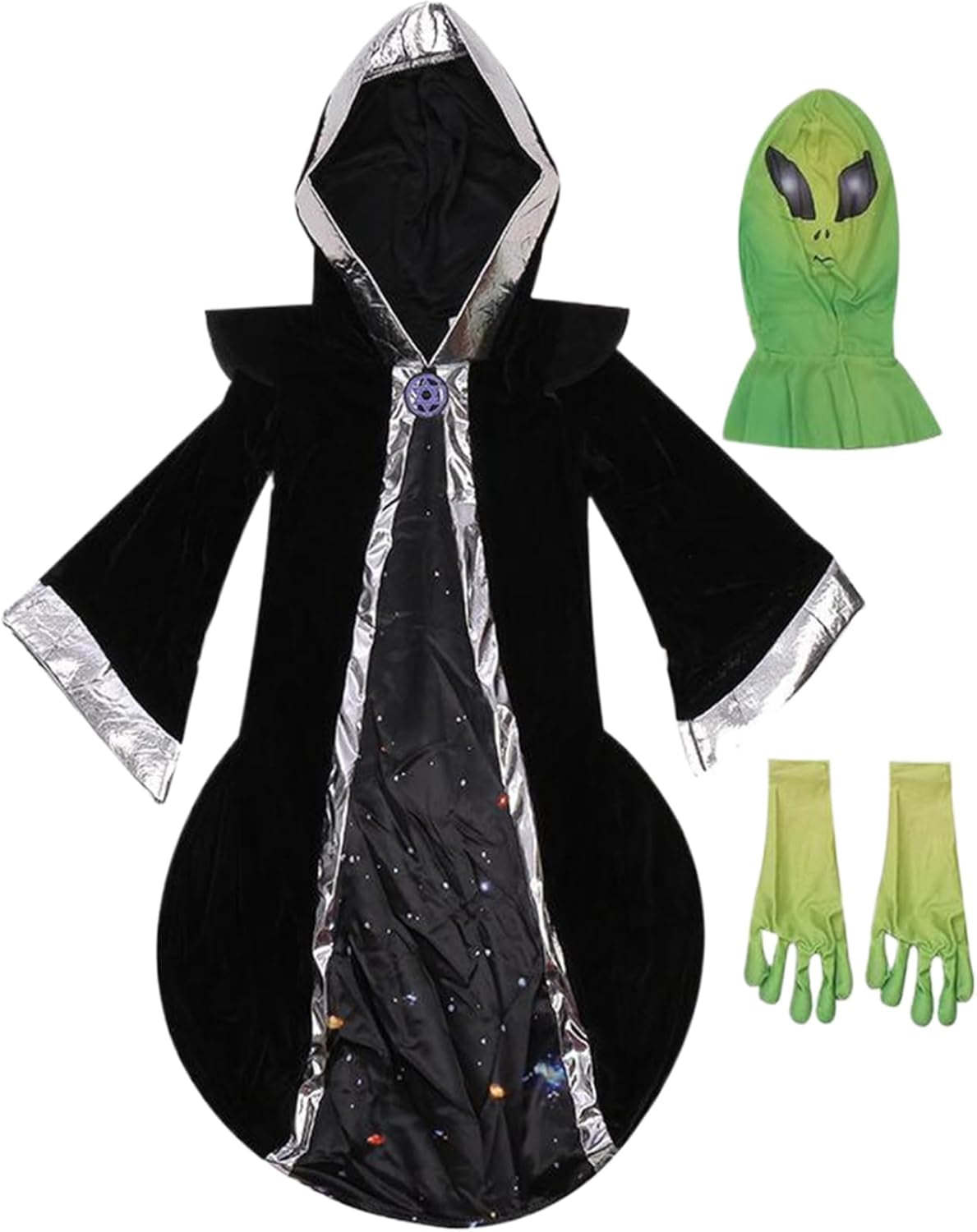 Alien Costume Kids Halloween Outfit - Hooded Robe, Mask, M Size
