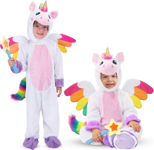 Unicorn Costume, Jumpsuit with Wings and Star Wand for Kids Halloween Dress up Party