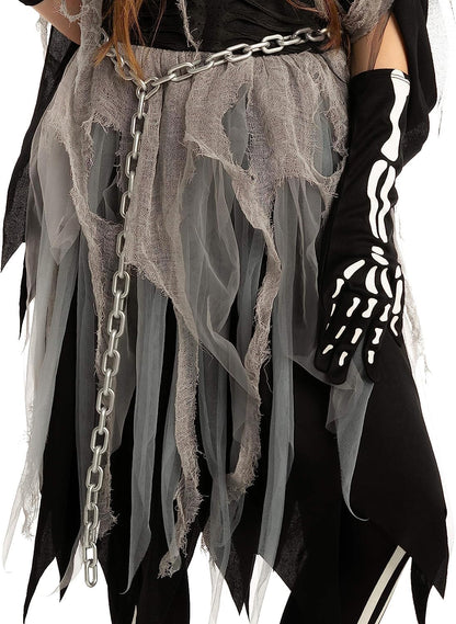 Girl Grim Reaper Costume with Gloves and Tights Glow in the Dark, Scary Halloween Costume