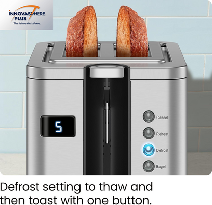 2-Slice Digital Toaster, Pop-Up, Stainless Steel, Extra-Wide Slots for Bagels, Defrost, Reheat, Cancel Functions, Removable Crumb Tray, Stainless Steel - Digital