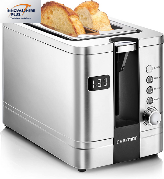 2-Slice Digital Toaster, Pop-Up, Stainless Steel, Extra-Wide Slots for Bagels, Defrost, Reheat, Cancel Functions, Removable Crumb Tray, Stainless Steel - Digital