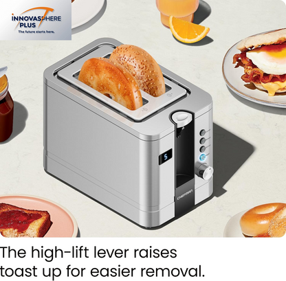 2-Slice Digital Toaster, Pop-Up, Stainless Steel, Extra-Wide Slots for Bagels, Defrost, Reheat, Cancel Functions, Removable Crumb Tray, Stainless Steel - Digital