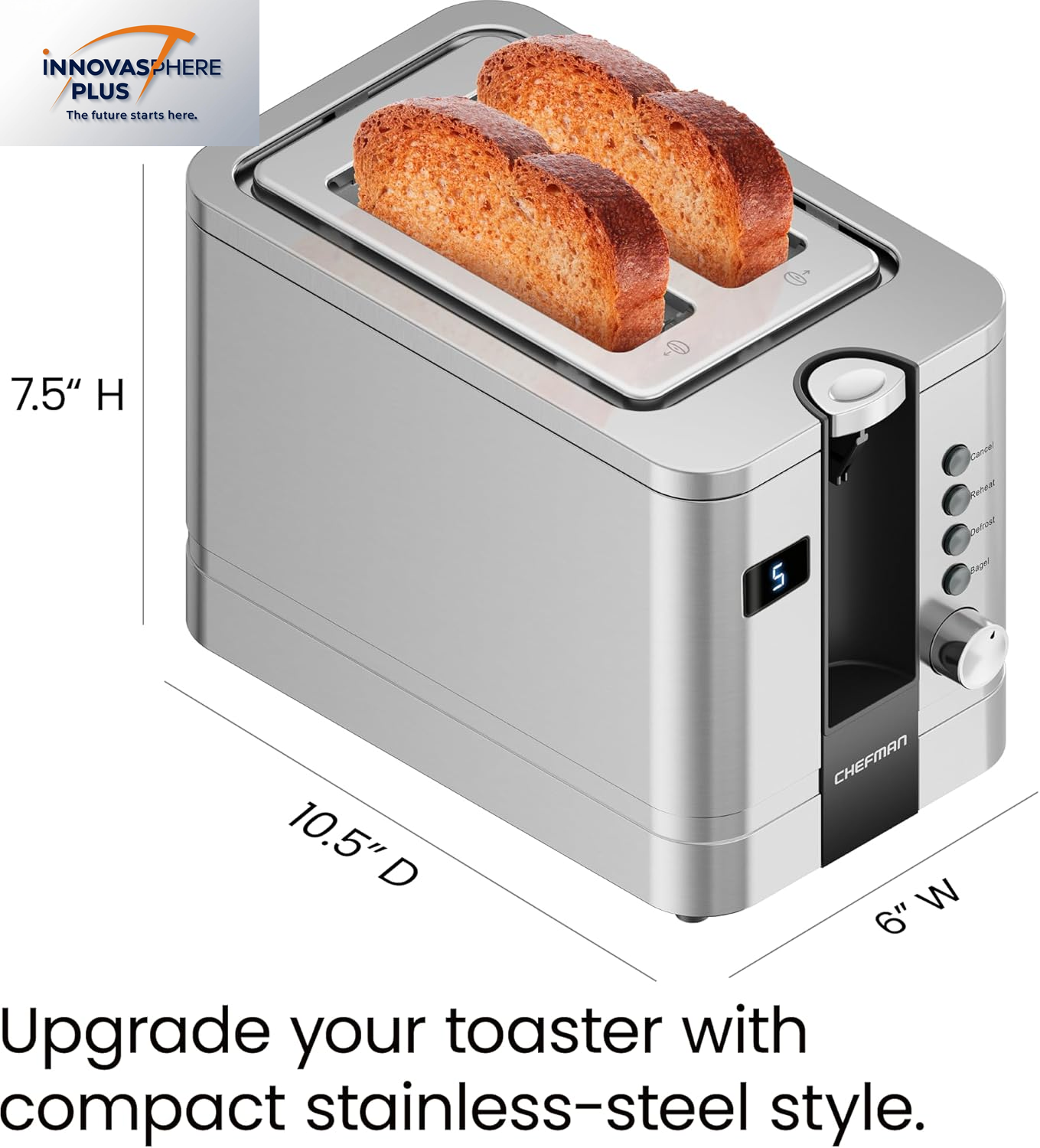 2-Slice Digital Toaster, Pop-Up, Stainless Steel, Extra-Wide Slots for Bagels, Defrost, Reheat, Cancel Functions, Removable Crumb Tray, Stainless Steel - Digital
